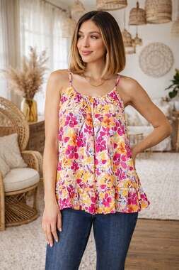 Double Take Floral Ruffle Hem Sleeveless Cami Top